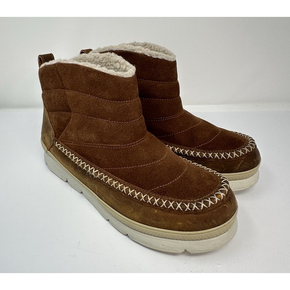 Manitobah Mukluks Pacific Insulated Puffer Boots Suede Shearling Oak Brown Sz 10